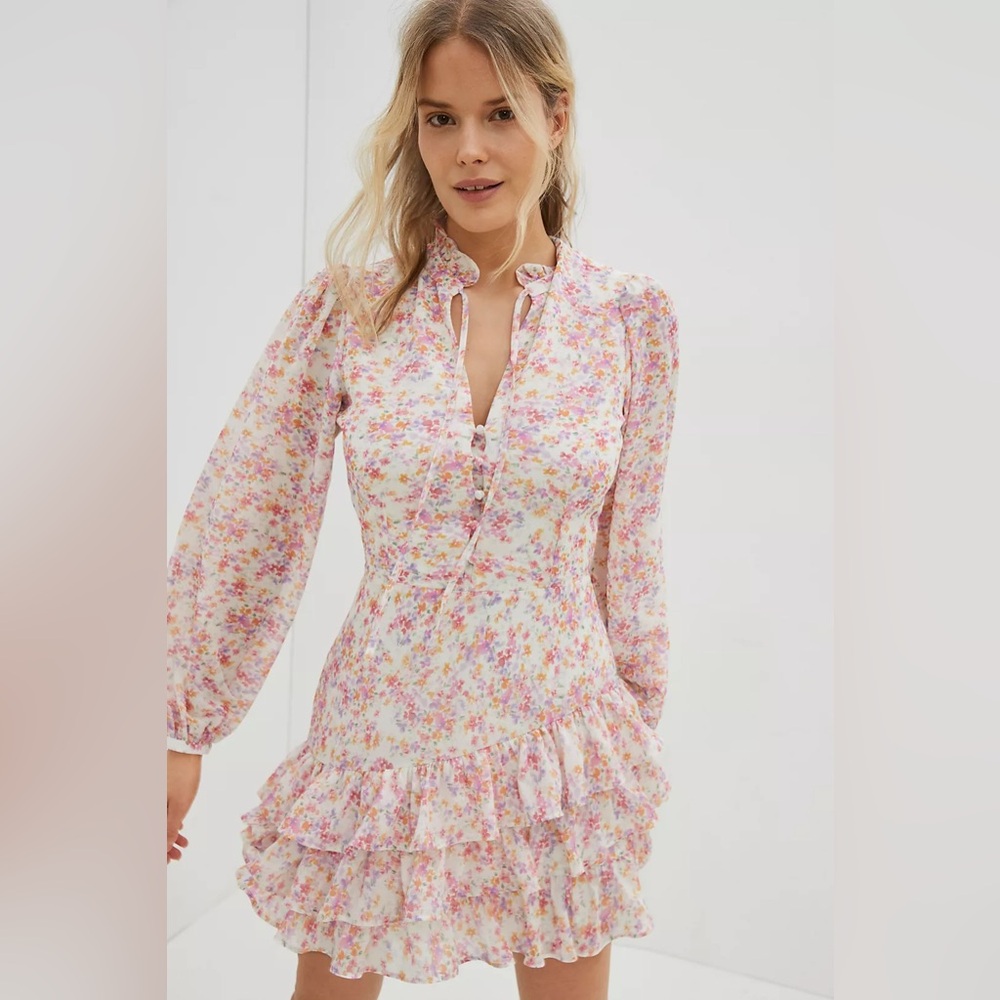 Yumi Kim Jenna Soft Spoken Ivory Floral Ruffle Mini Dress Size Small